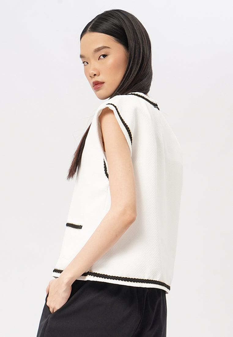Round Neck Short Sleeve Tweed Top