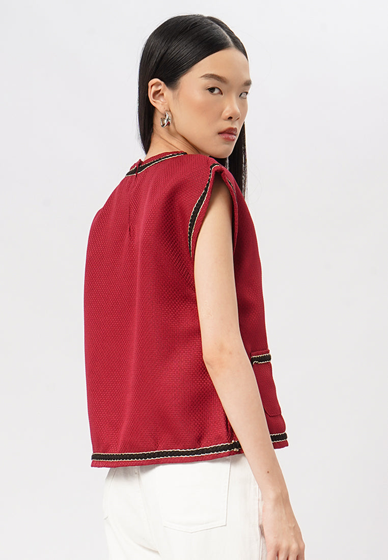 Round Neck Short Sleeve Tweed Top