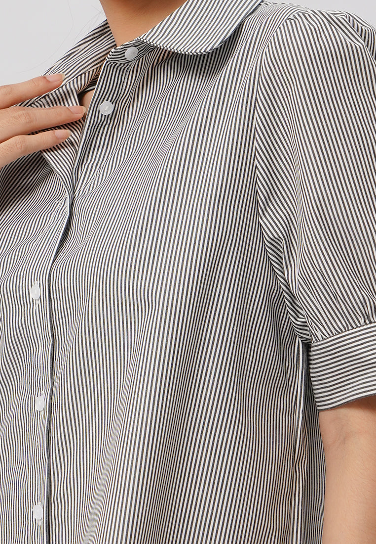 Short Sleeve Stripes Blouse Black