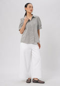 Short Sleeve Stripes Blouse Black