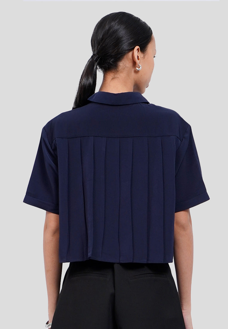 Back Pleats Short Sleeve Crop Shirt