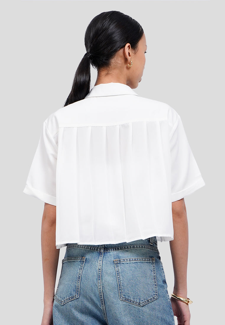 Back Pleats Short Sleeve Crop Shirt