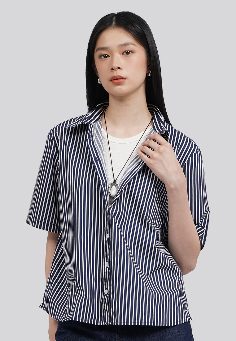 Oversized Short Sleeve Stripes Blouse