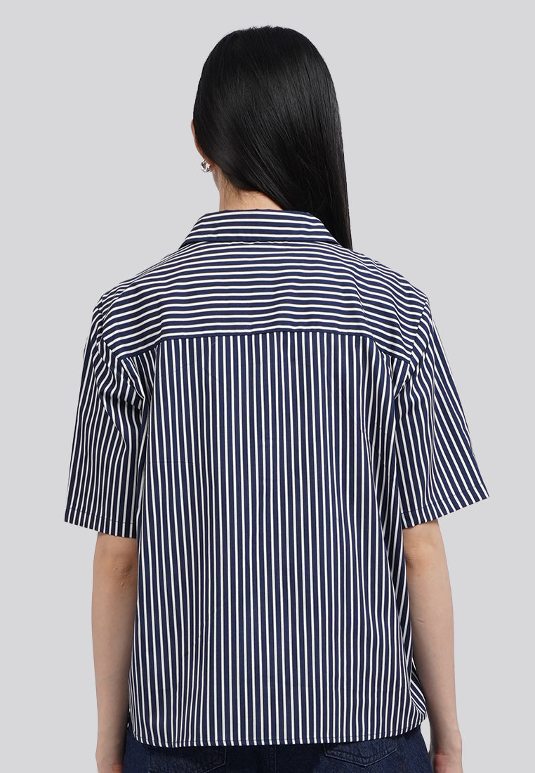 Oversized Short Sleeve Stripes Blouse