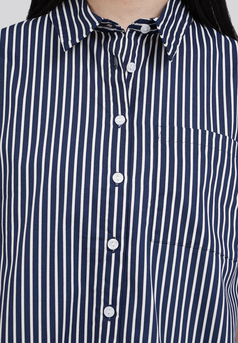 Oversized Short Sleeve Stripes Blouse