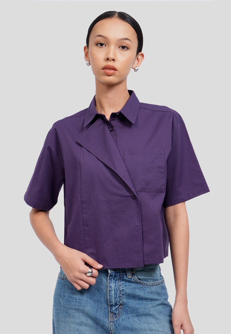 Statement Collar Short Sleeve Blouse