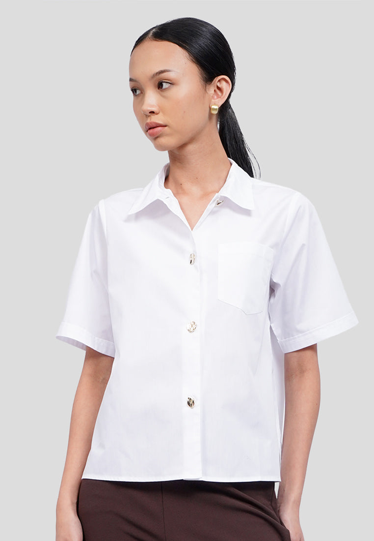 Short Sleeve Blouse with Fancy Button