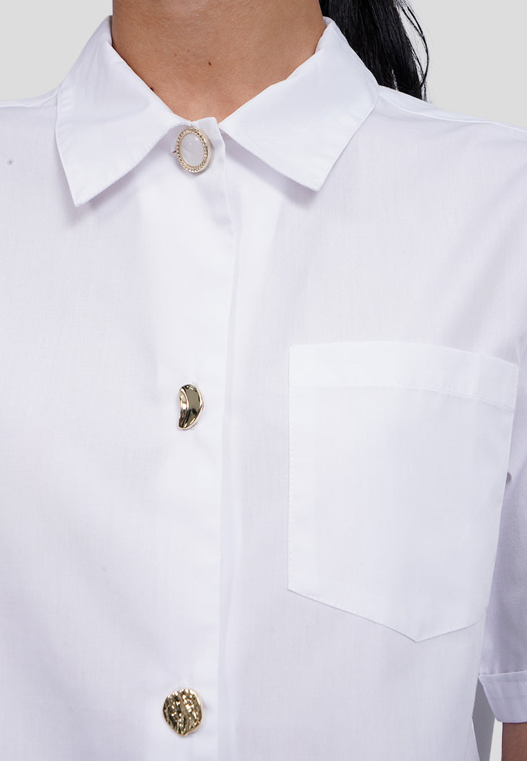 Short Sleeve Blouse with Fancy Button