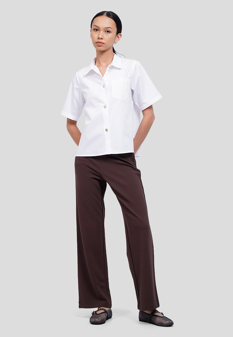 Short Sleeve Blouse with Fancy Button