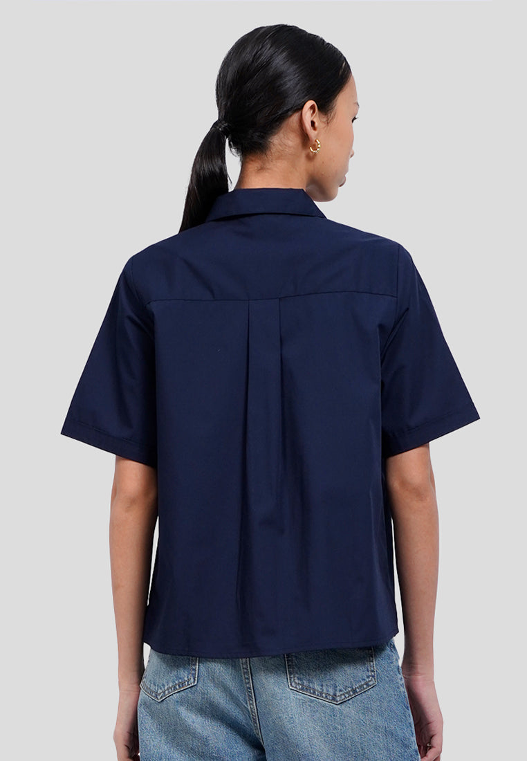 Short Sleeve Blouse with Fancy Button