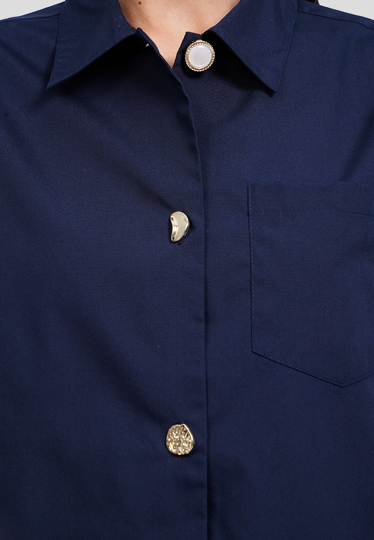 Short Sleeve Blouse with Fancy Button