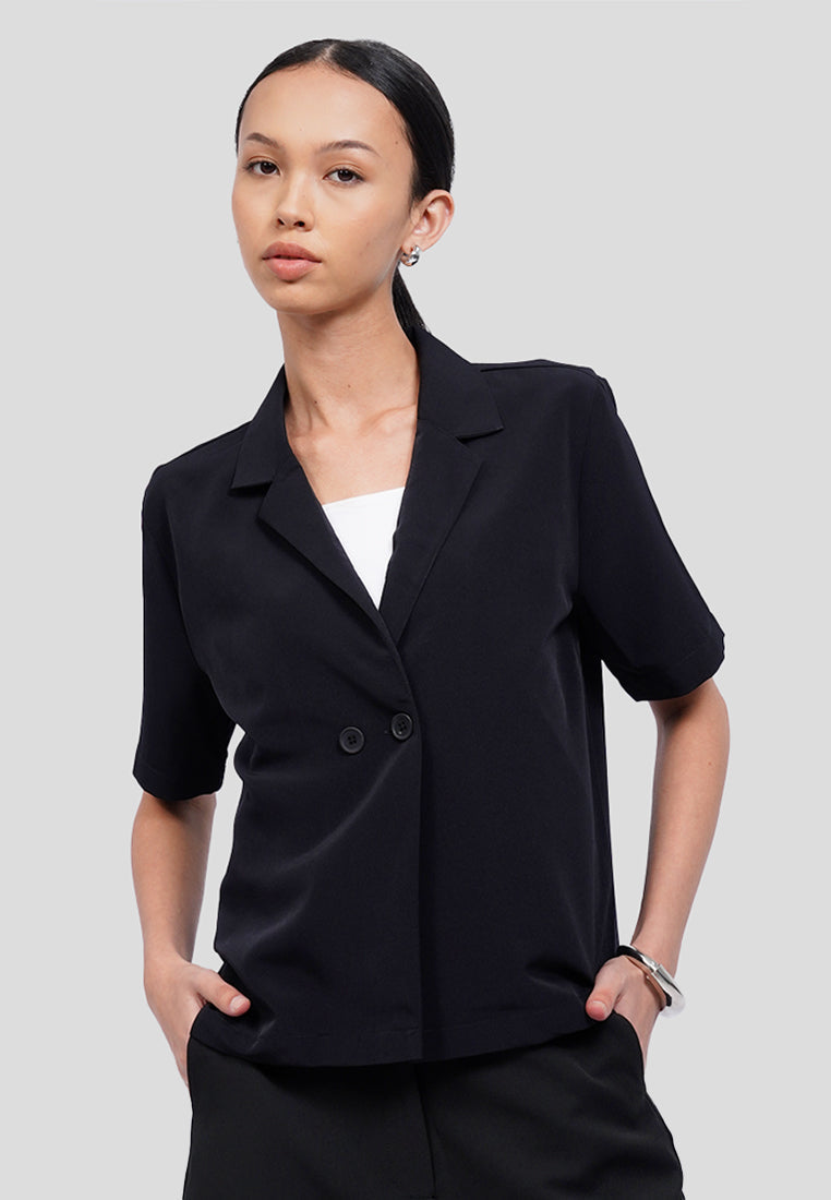 Double Breasted Short Sleeve Blouse