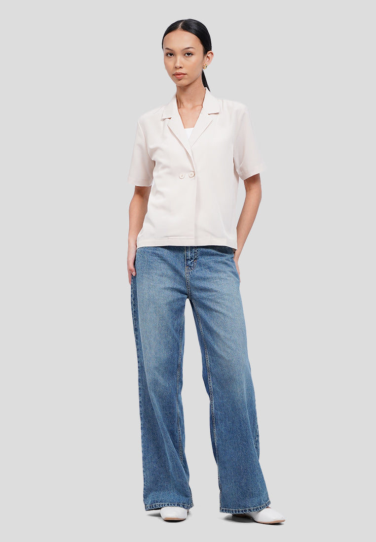 Double Breasted Short Sleeve Blouse