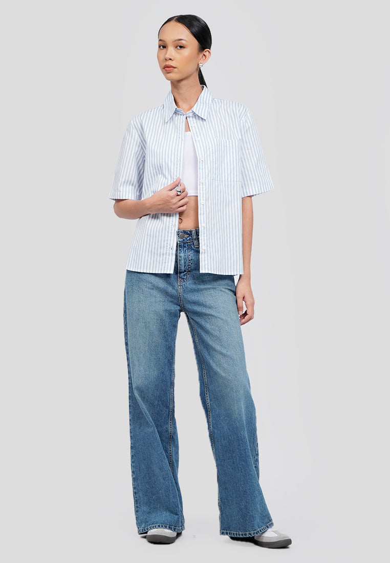Oversized Short Sleeve Stripes Shirt