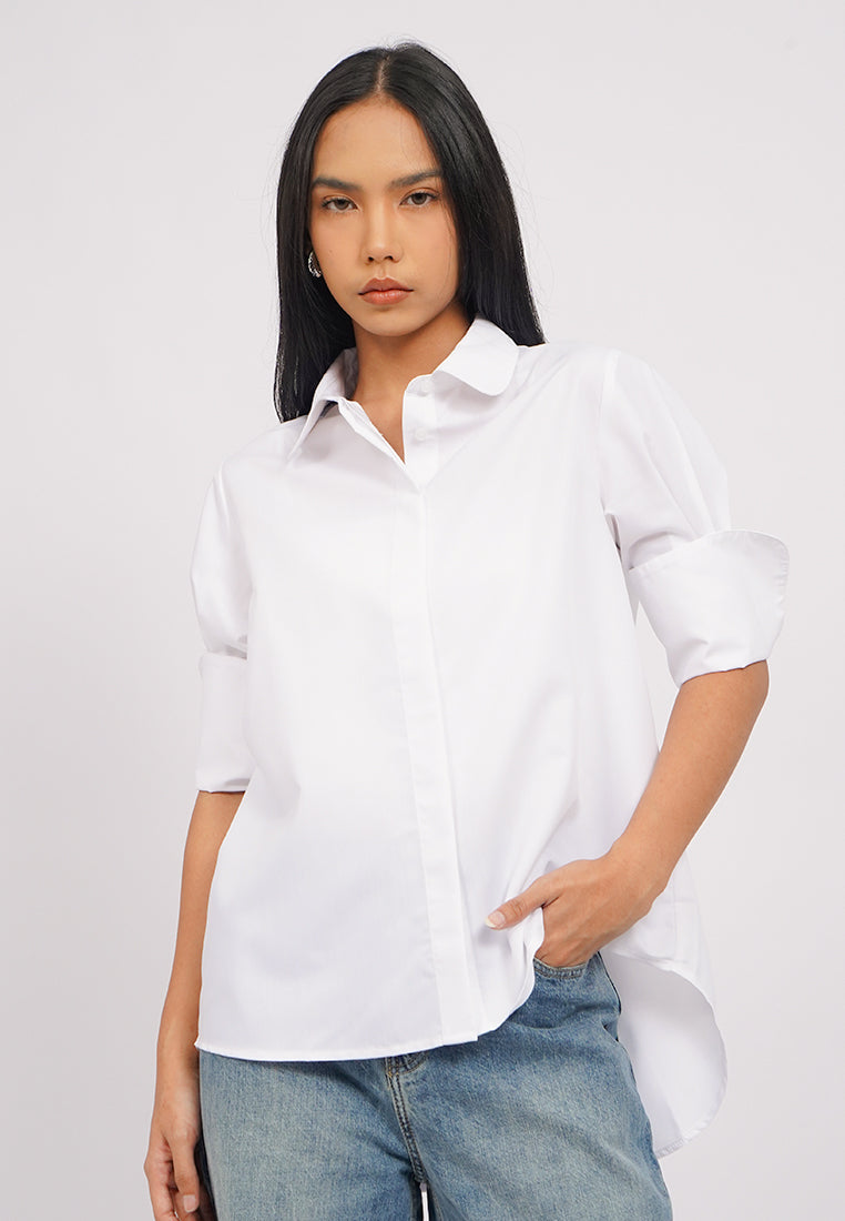 Rounded Collar Long Sleeve Blouse
