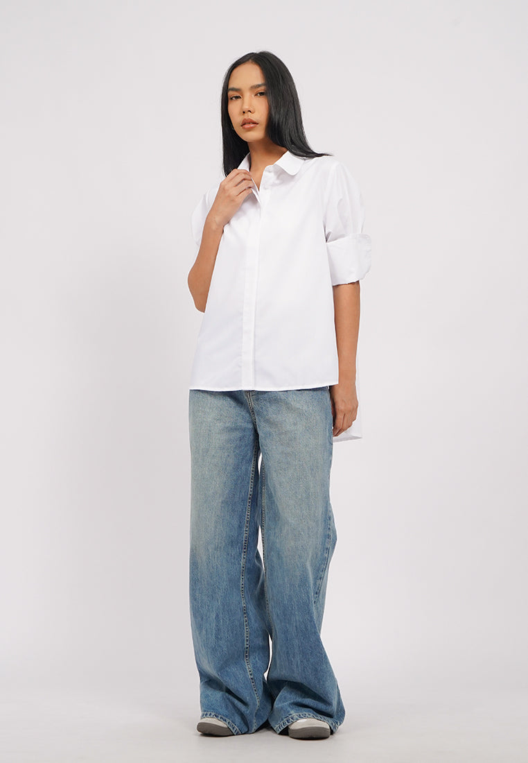 Rounded Collar Long Sleeve Blouse