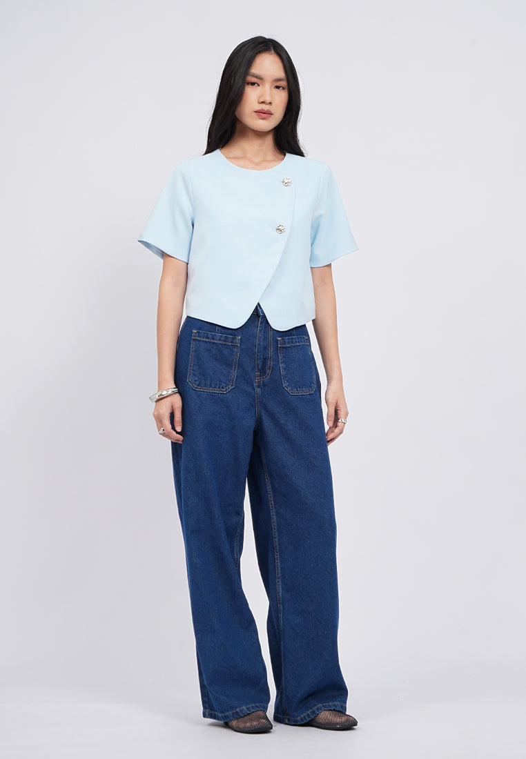 Asymmetric Short Sleeve Blouse