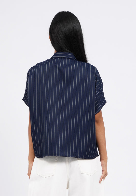 Regular Fit Short Sleeve Stripes Blouse