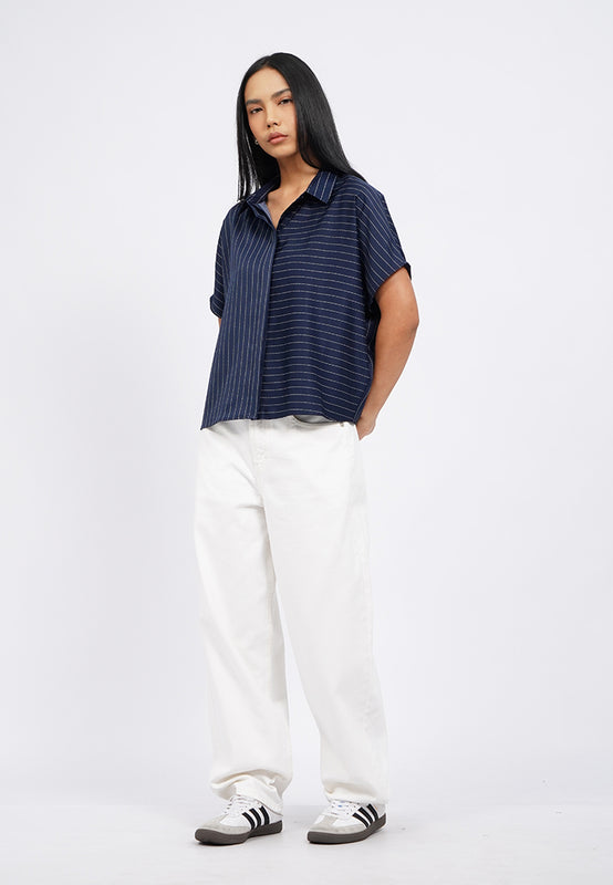 Regular Fit Short Sleeve Stripes Blouse