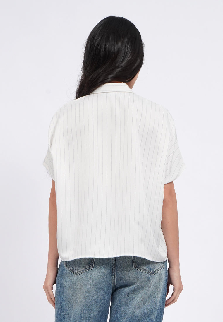 Regular Fit Short Sleeve Stripes Blouse