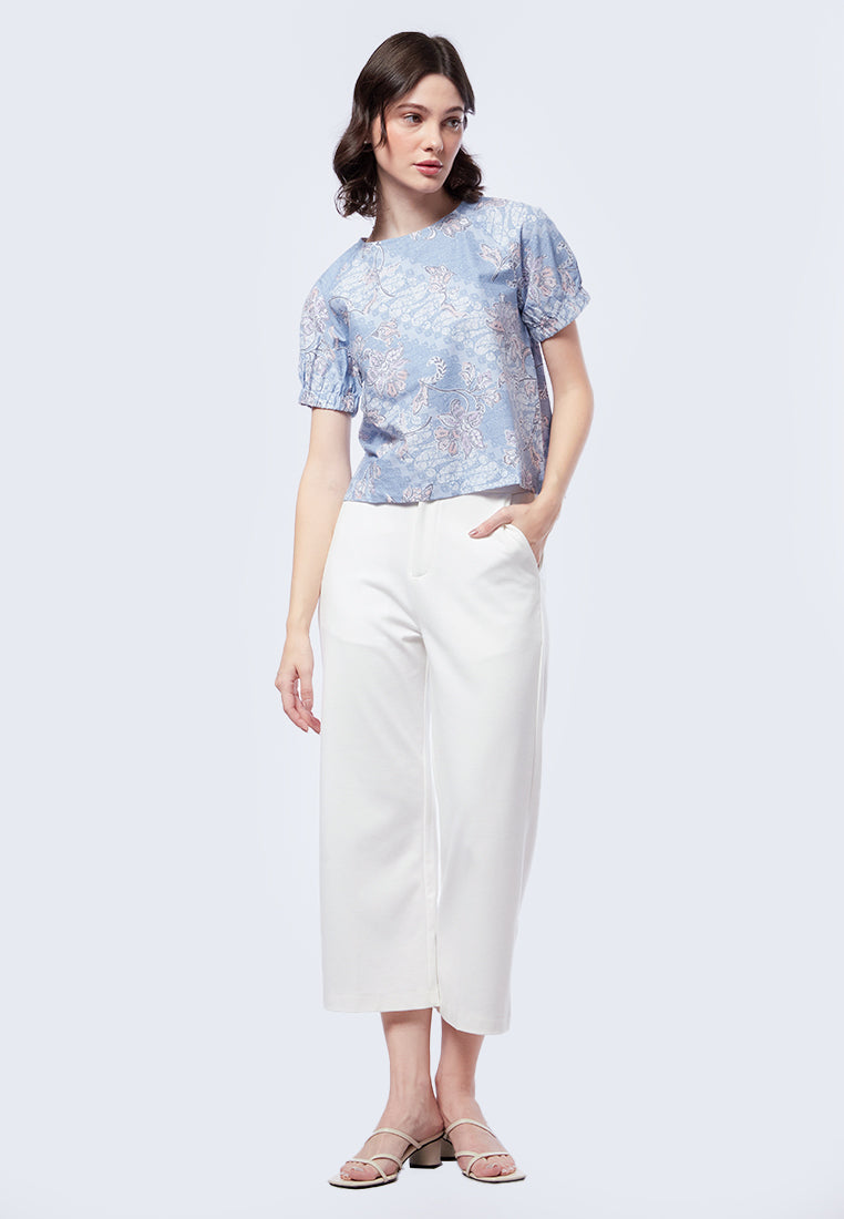 Round Neck Puff Sleeve Batik Top