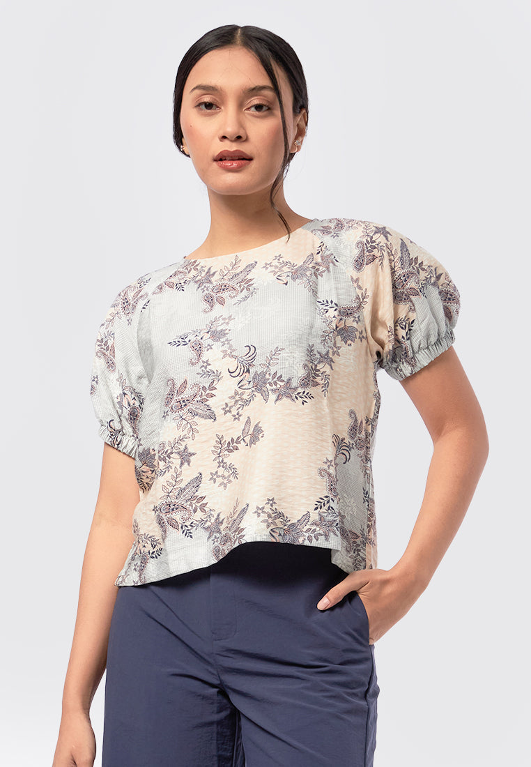 Round Neck Batik Top Blue