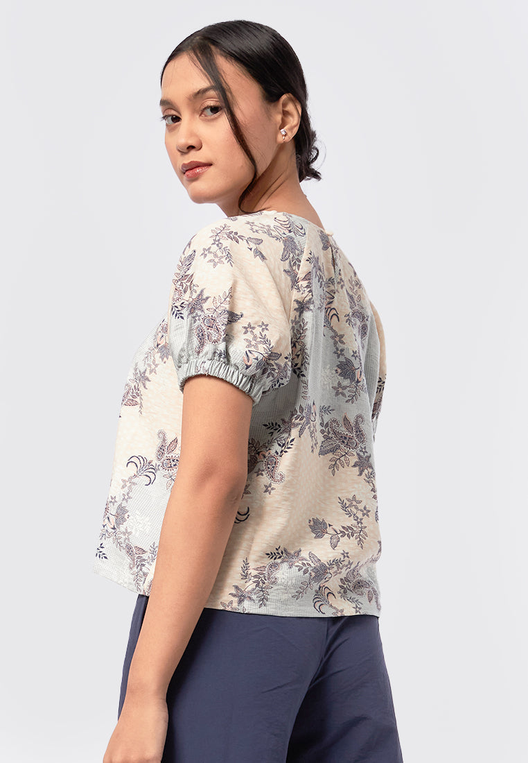 Round Neck Batik Top Blue