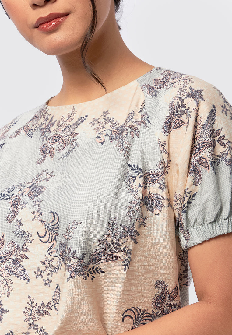 Round Neck Batik Top Blue