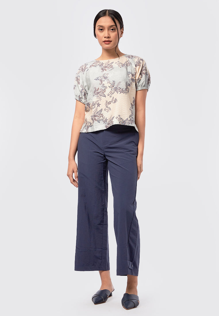 Round Neck Batik Top Blue