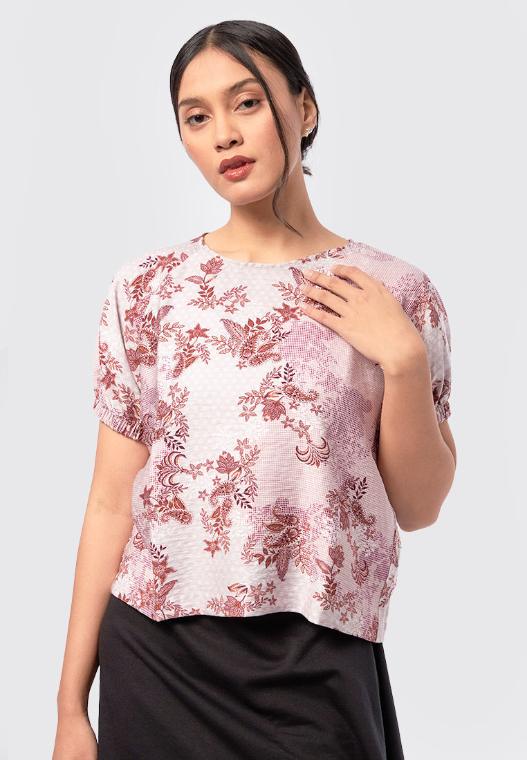 Round Neck Batik Top Pink