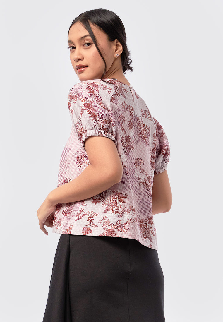 Round Neck Batik Top Pink