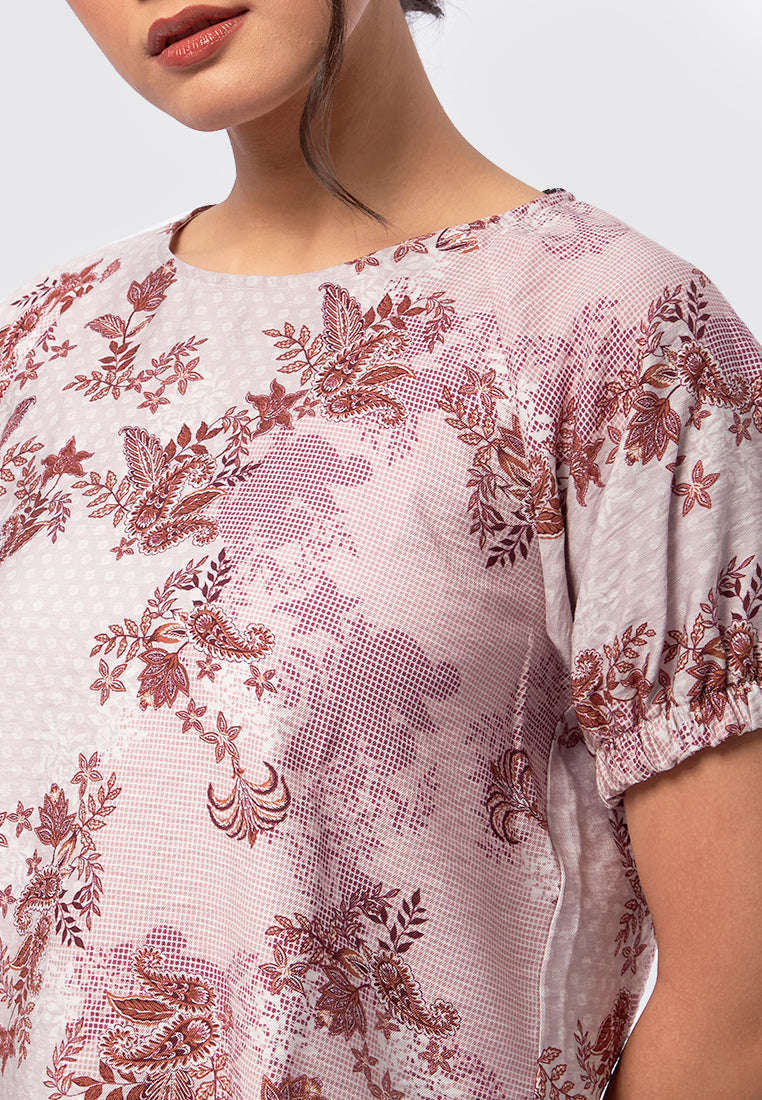 Round Neck Batik Top Pink