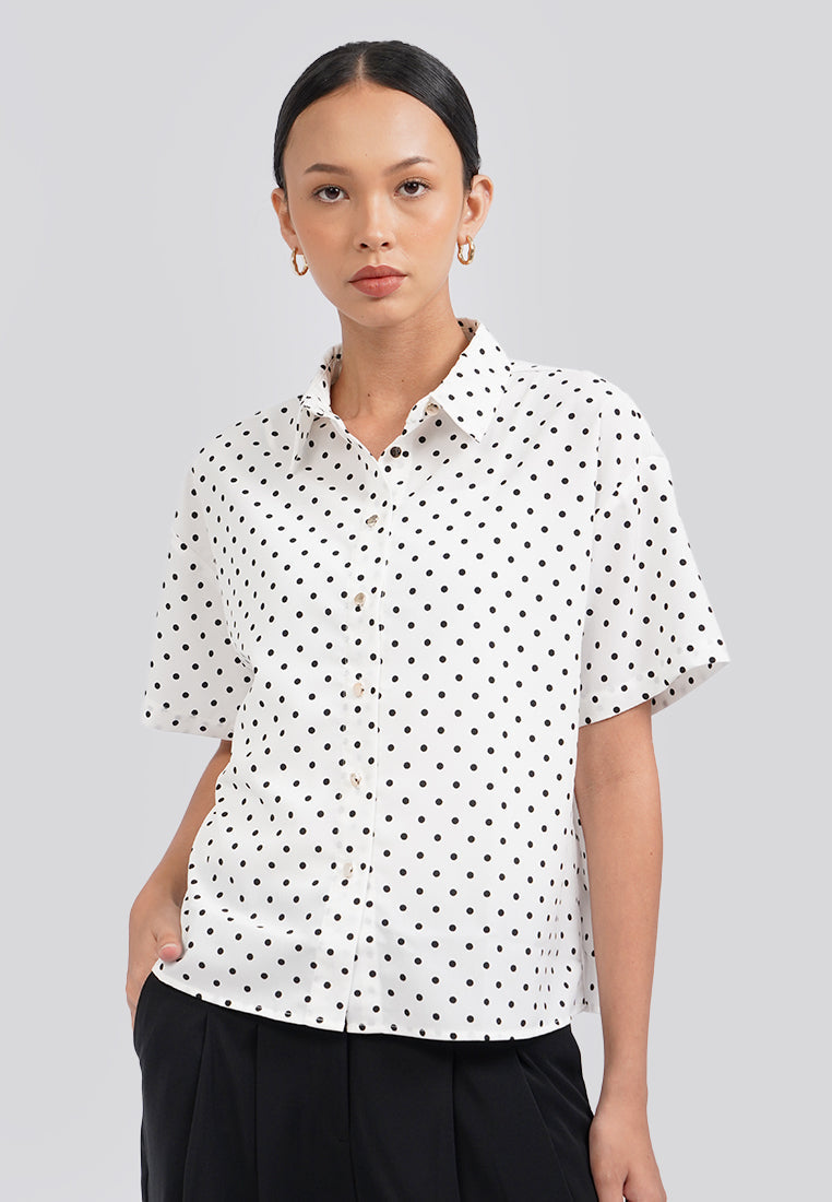 Polkadot Short Sleeve Blouse Off White