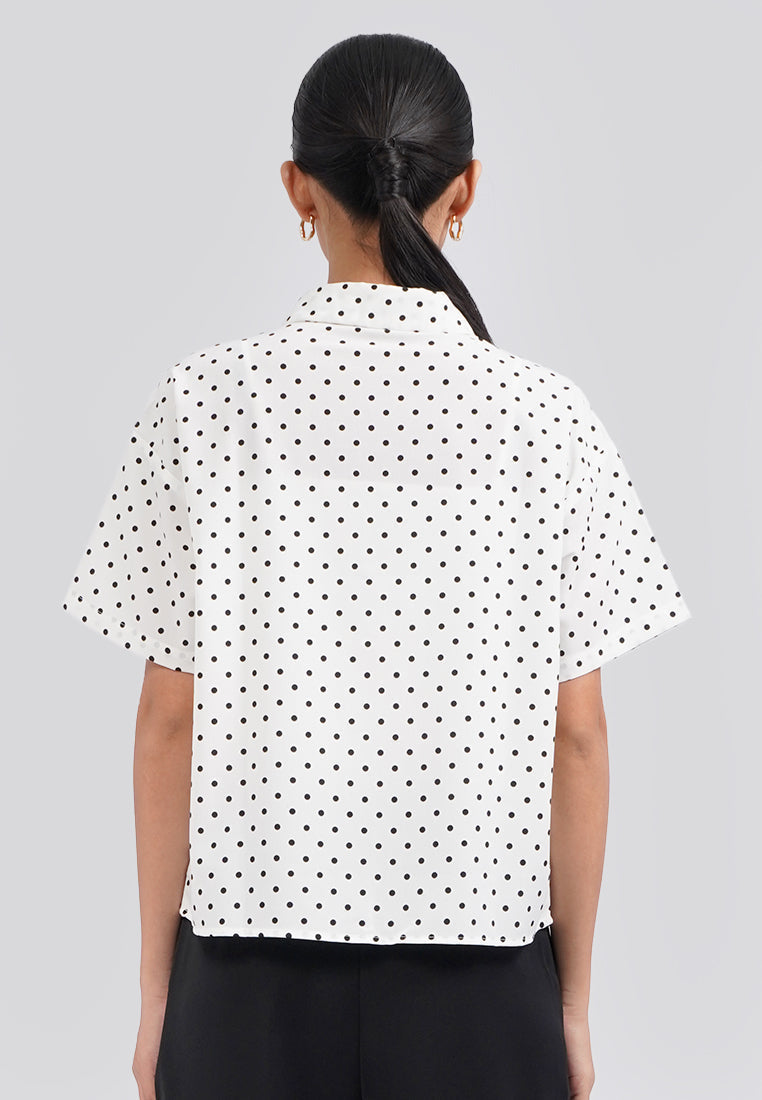 Polkadot Short Sleeve Blouse Off White