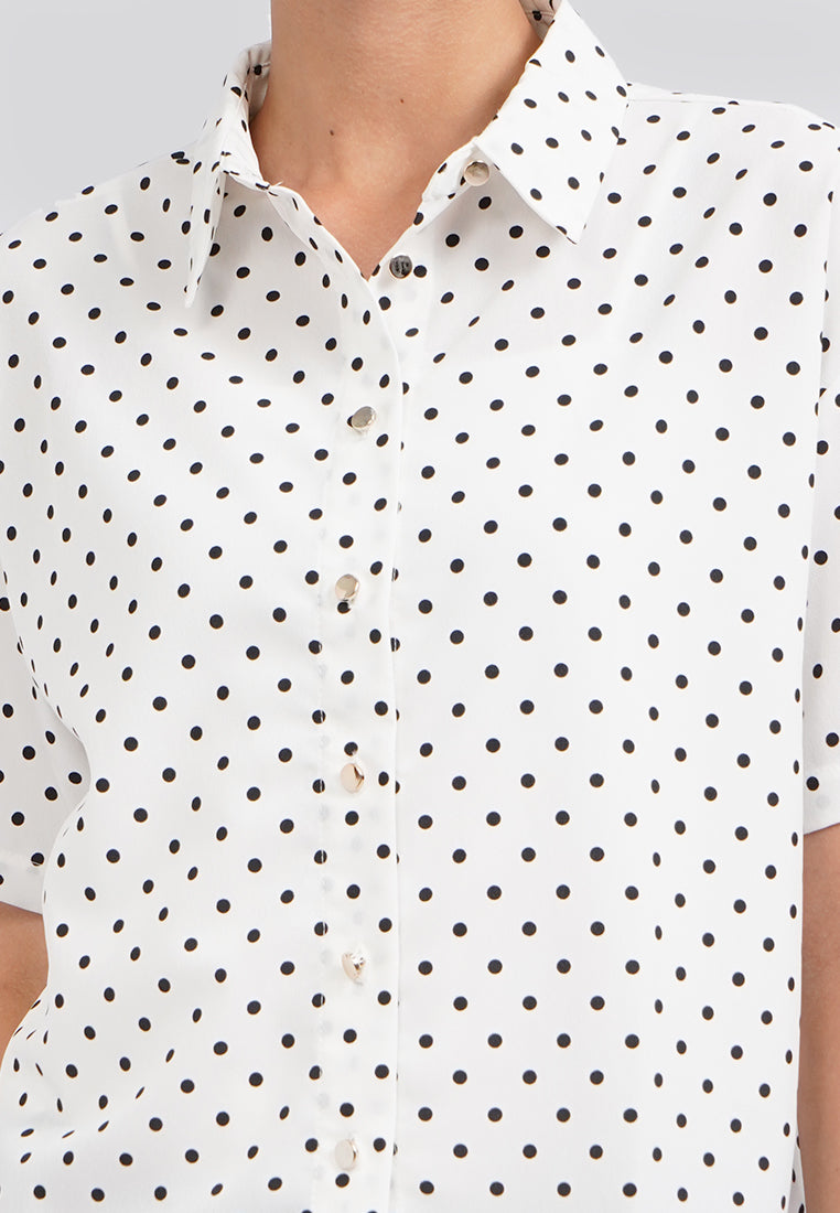 Polkadot Short Sleeve Blouse Off White