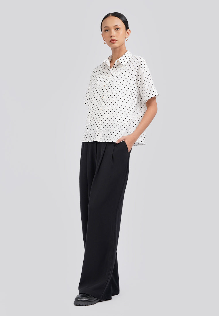 Polkadot Short Sleeve Blouse Off White