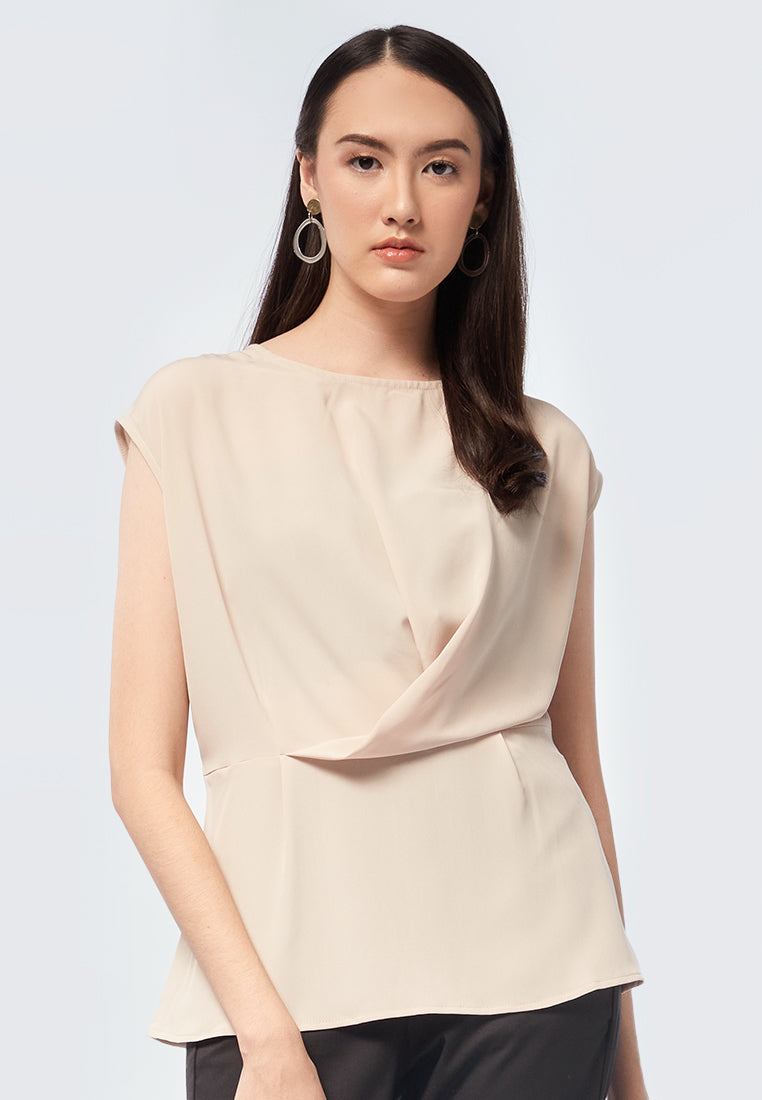 Pleated Peplum Short Sleeve Blouse
