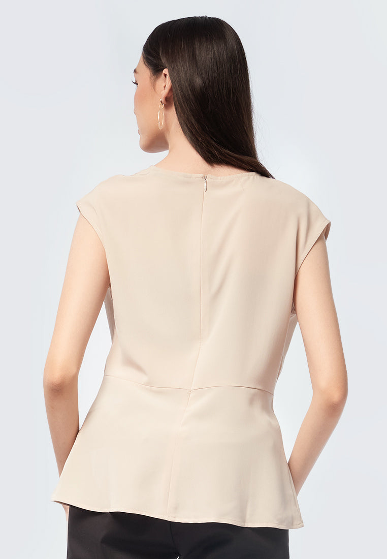 Pleated Peplum Short Sleeve Blouse