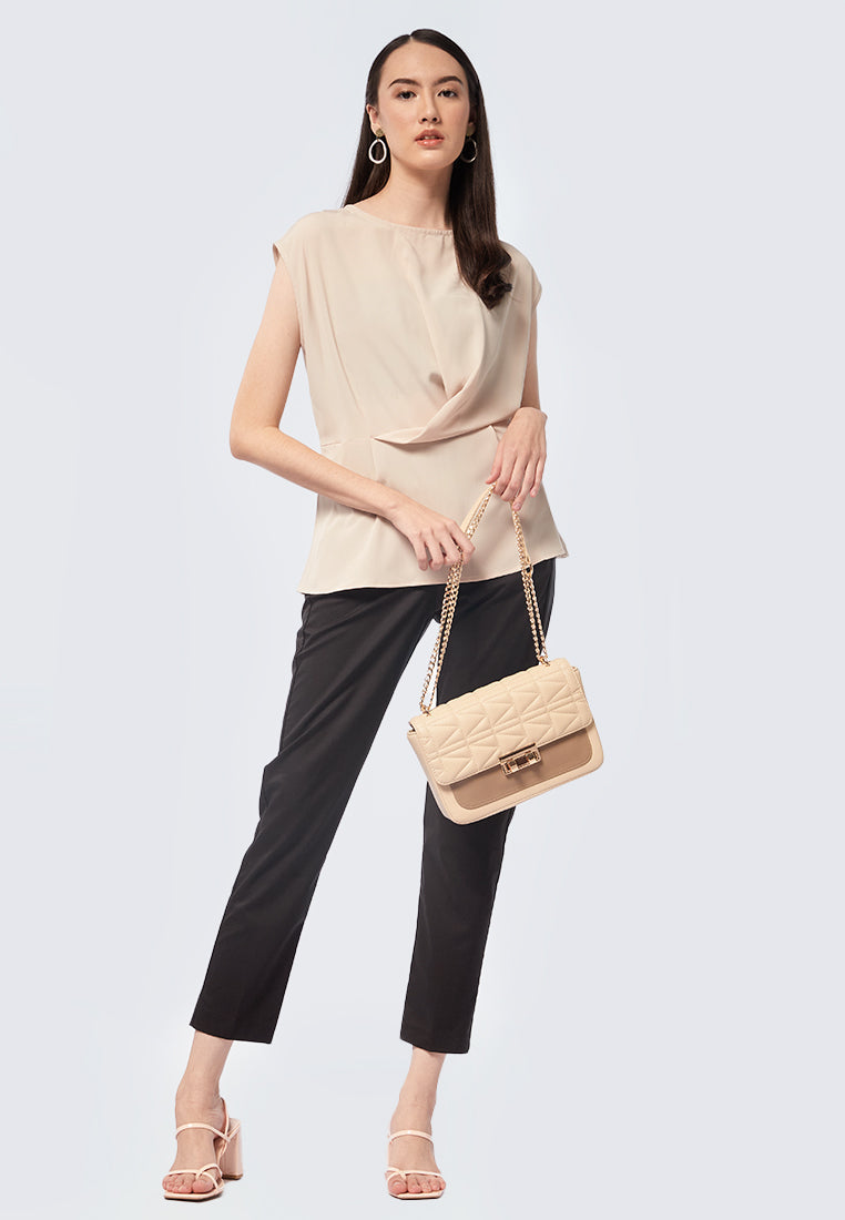 Pleated Peplum Short Sleeve Blouse
