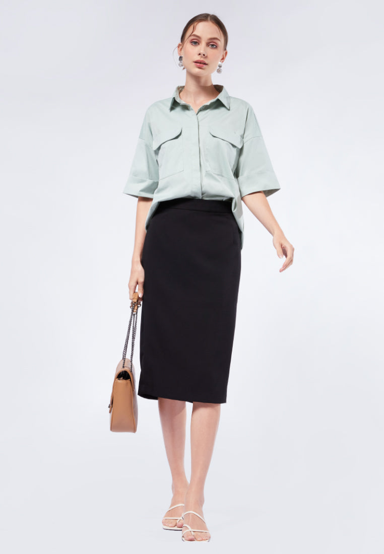 Double Pocket Short Sleeve Blouse