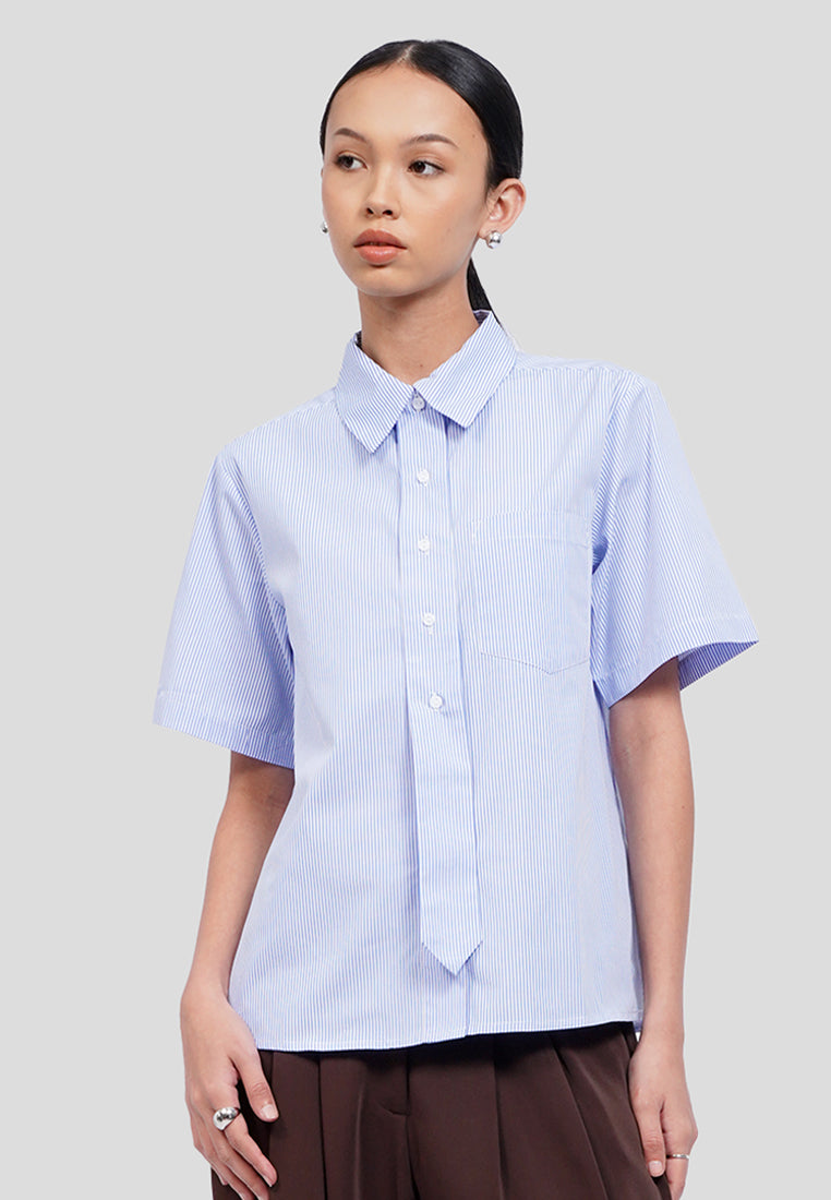 Short Sleeve Shirt with Attached Tie