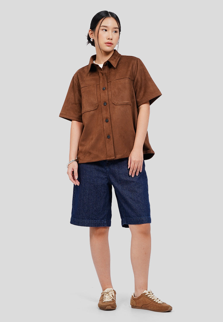 Short Sleeve Suede Shirt