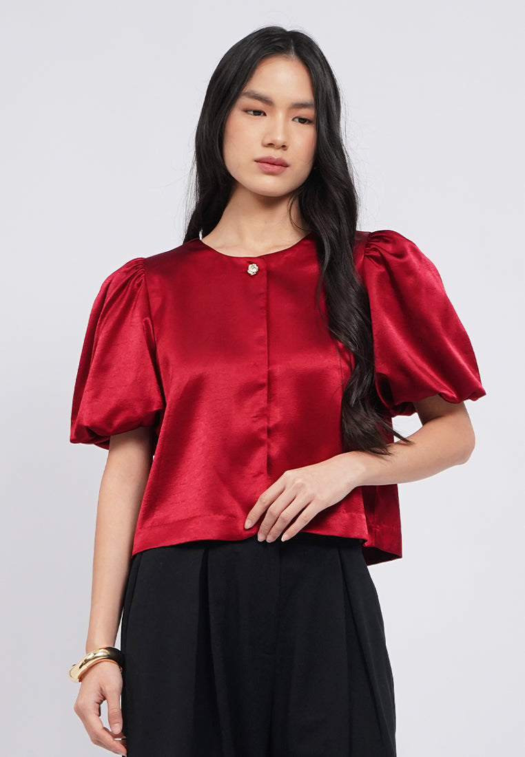Buttoned Balloon Sleeve Blouse