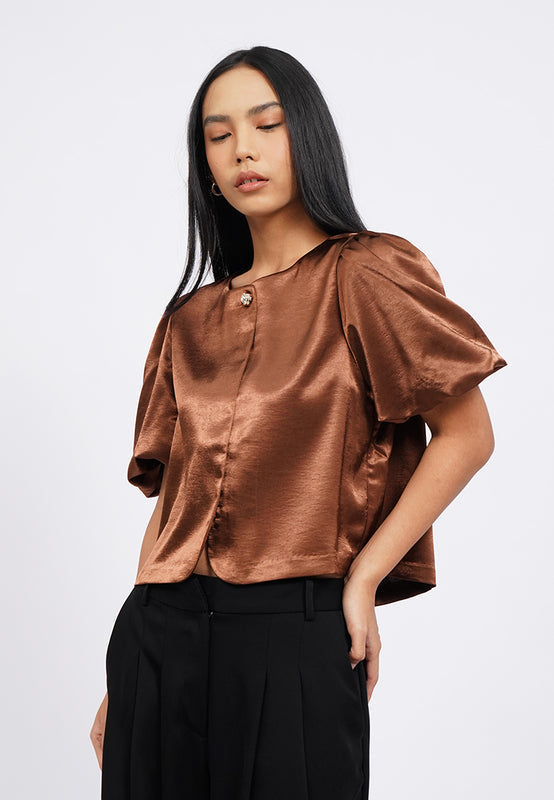 Button Up Balloon Sleeves Blouse