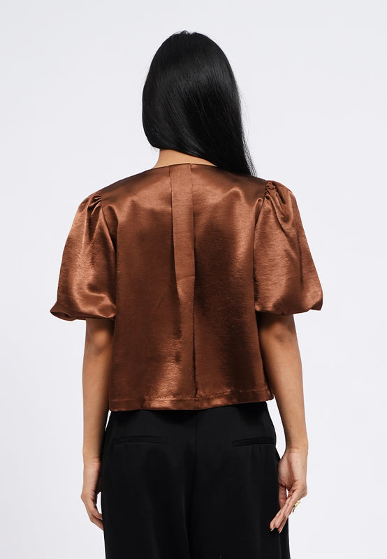 Button Up Balloon Sleeves Blouse