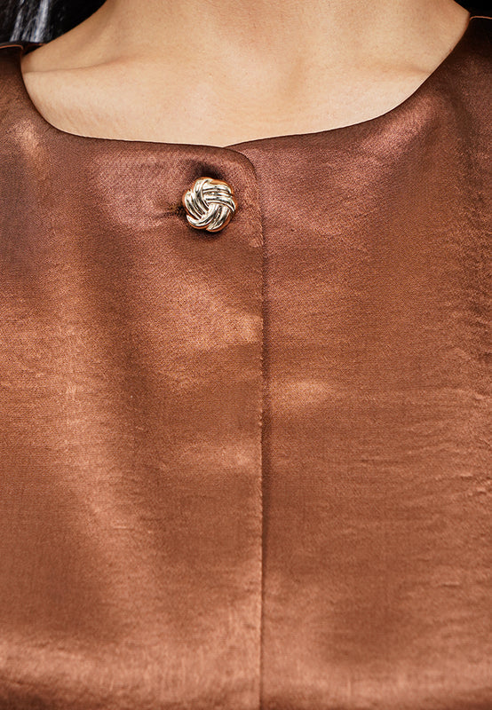 Button Up Balloon Sleeves Blouse