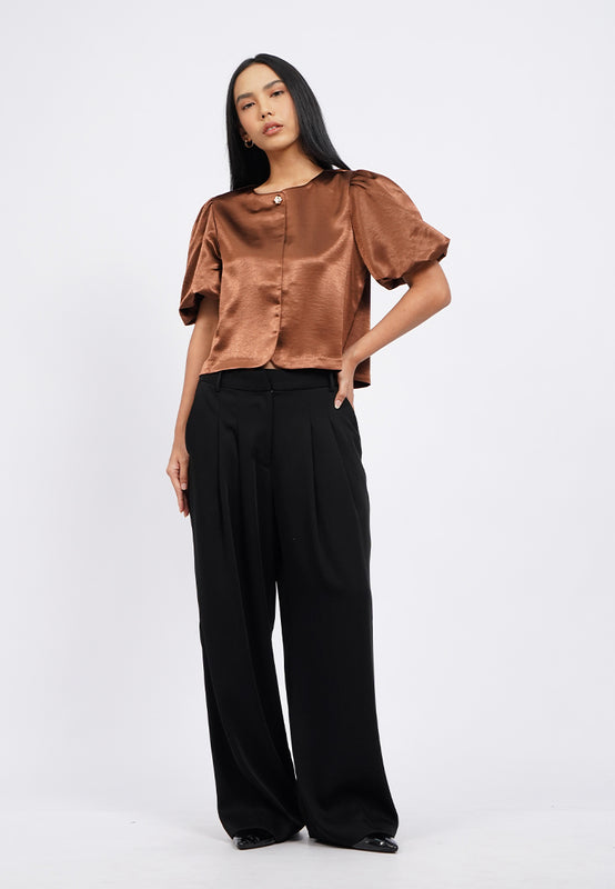 Button Up Balloon Sleeves Blouse