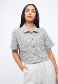 Collared Short Sleeve Tweed Blazer