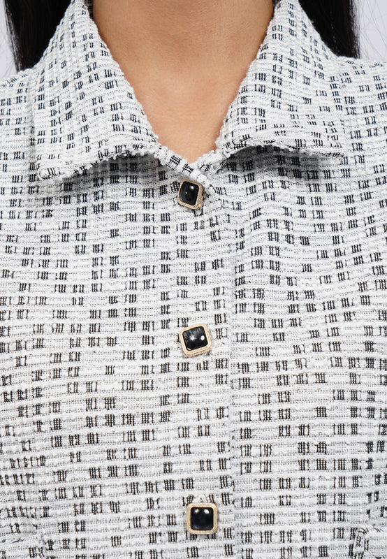 Collared Short Sleeve Tweed Blazer