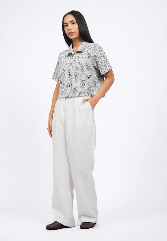 Collared Short Sleeve Tweed Blazer